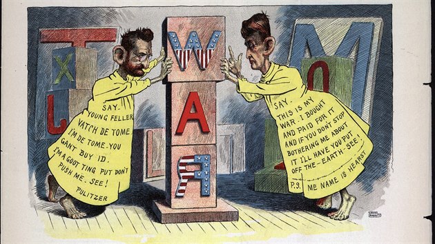 Karikatura znázorňující neutuchající boj mezi Josephem Pulitzerem a Williamem Hearstem