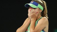 Amerianka Sofia Keninová se raduje z vítzství na Australian Open.