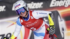 výcarka Corinne Suterová se raduje v cíli super-G v Garmish-Partenkirchenu.