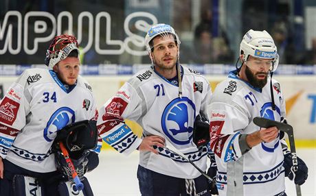 Dominik Frodl, Lubo Rob a Milan Gula (zleva) z Plzn po utkání s Olomoucí.