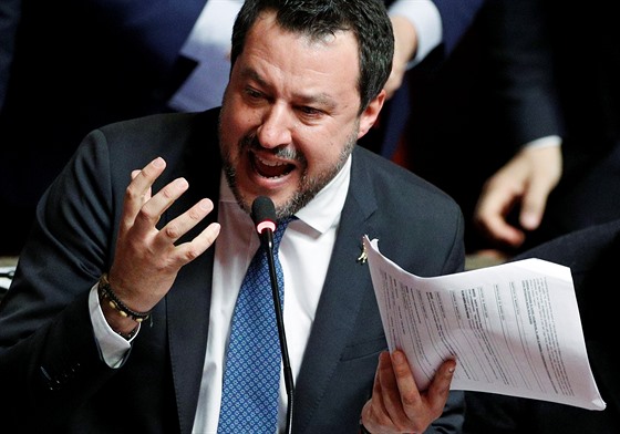 Bývalý italský ministr vnitra Matteo Salvini se zúčastnil senátní debaty o tom,...