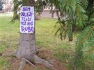 Aktivisté chtjí zachránit stromy ve Vsetín, umístili na n emotivní vzkazy.