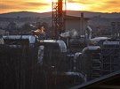 Pohled na exhalace z továrny Kornospan v Jihlav (15. 2. 2020)
