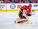 David Rittich z Calgary inkasuje v utkání s Chicagem.