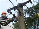 Oprava elektrického vedení v souvislosti s vichicí v Rumburku. (10. února 2020)
