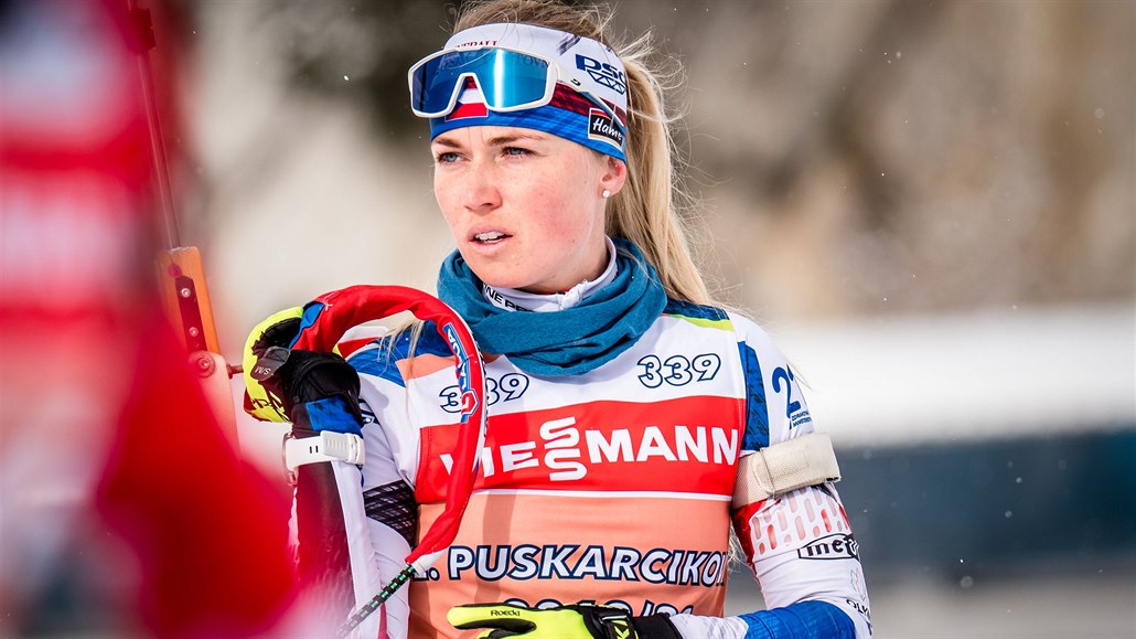 �eská biatlonistka Eva Kristejn Puskar�íková p�i st�ede�ním tréninku v...