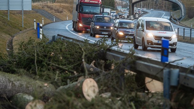 Dopravu na dlnici D3 u Sobslavi na Tborsku 11. nora 2020 v rannch hodinch zhruba na hodinu zastavil spadl strom.
