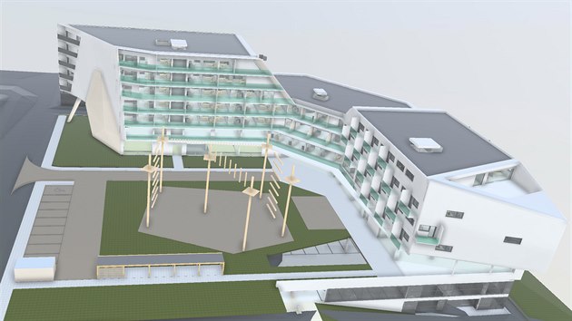 Místo tenisového kurtu a části zeleně chce developer
naproti Základní škole Čejkovická postavit desetipatrový komplex, který podle plánu počítá s 94 byty o velikosti 1+kk až 4+kk.