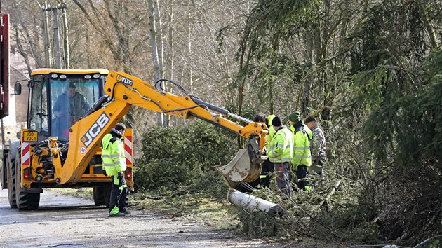 Na řadě míst Kraje Vysočina zablokovaly silnice popadané stromy. Odstraňovat je musela technika, která zrovna byla po ruce.