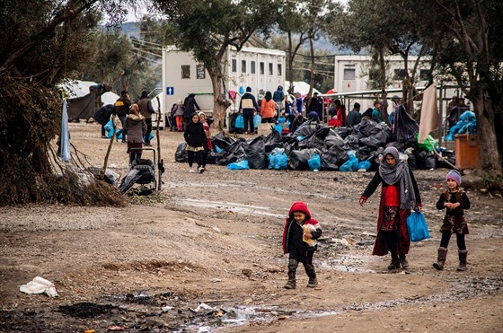 Uprchlický tábor Moria na eckém ostrov Lesbos (21. února 2020)