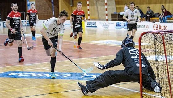 Tomá Hanák z eských Budjovic v anci v utkání proti Znojmu.