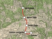 Mapa zaniklé trati 14a Ostrov - Jáchymov