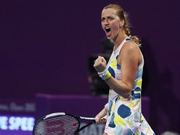 Petra Kvitová se raduje v semifinále turnaje v Dauhá.