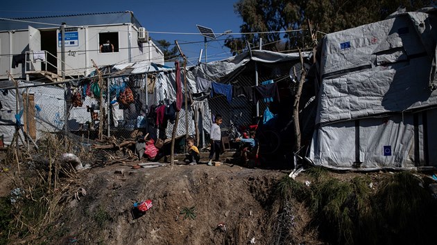 Uprchlick tbor Moria na eckm ostrov Lesbos (18. nora 2020)