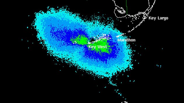 Migrující ptáky zachytil radar Key West na Floridě už v roce 2002. Na snímku jsou zachyceni zeleně.