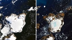 Satelitní snímky ostrova Eagle na severovýchod Antarktidy ukazují masivní...
