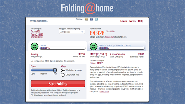 Projekt Folding@Home nyní pomáhá i s vývojem léku na COVID-19. U nás běží na...