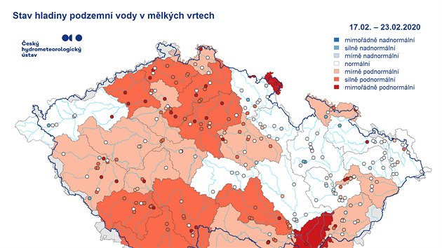 Hladiny podzemn vody v mlkch vrtech jsou v ad region pod normlem.