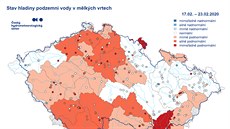 Hladiny podzemní vody v m�lkých vrtech jsou v �ad� region� pod normálem.
