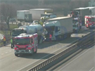 Nehoda kamiony a cisterny na dálnici D2 těsně před Brnem. (10. března 2020)