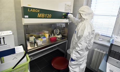 Laborantka v Krajské nemocnici Tomáe Bati ve Zlín testuje odebraný biologický...