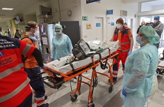 Triání sestra rozdluje pacienty u vstupu do pavilonu plzeské nemocnice,...