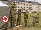 Vojáci v praské Ústední vojenské nemocnici roziují zázemí odbrového místa...