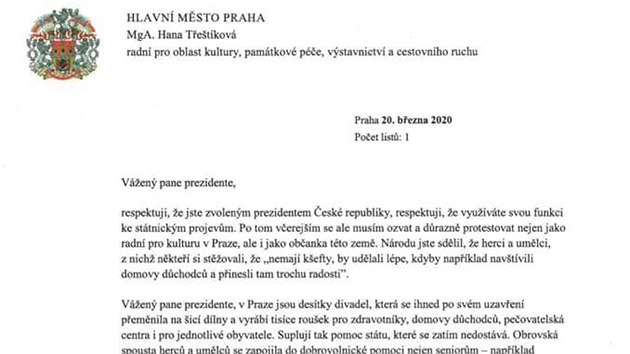 Prask radn pro kulturu Hana Tetkov napsala dopis prezidentovi Miloi Zemanovi. Zastala se herc, na kter Zeman ve svm projevu zatoil.