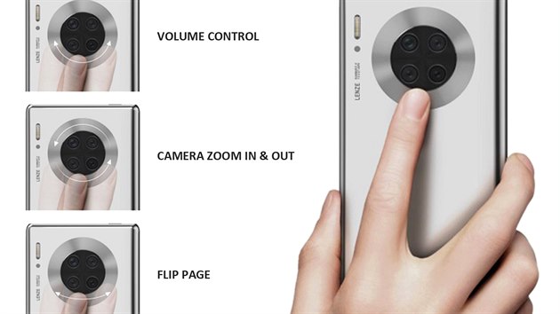 Designov patent modelu Huawei Mate 40 s netradinm kruhovm dotykovm displejem na zdech.