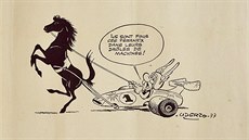 Asterix ídí Ferrari, litografie od Alberta Uderza