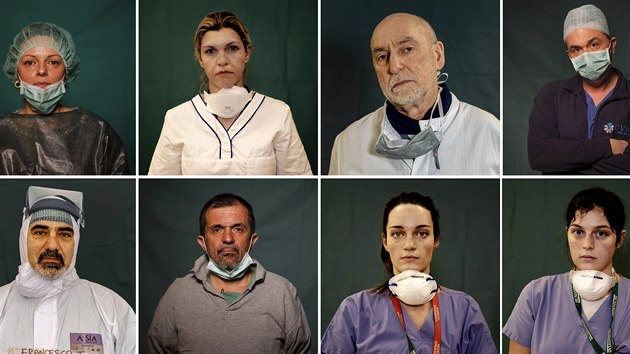 Série portrétů italských lékařů a sester pořízených během přestávky nebo na konci pracovní směny v Římě, Bergamu a Brescii v Itálii (27. března 2020)