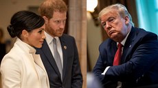 Vévodkyn Meghan, britský princ Harry a americký prezident Donald Trump