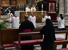 Pope Francis holds a Mass on Holy Thursday at St. Peter's Basilica with no...