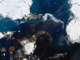 Taken in February, this satellite image shows the view across the melting ice...