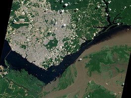 The so-called 'Meeting of the Waters' in Brazil can be seen in this aerial...