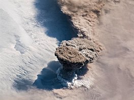 This image, captured on the morning of June 22, 2019, shows a rare eruption of...