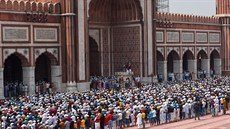 Pátení modlitba muslim v indickém Novém Dillí (20. bezna 2020)