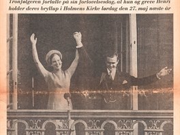 Oznámení o zásnubách dánské královny Margrethe II. jet coby princezny s...
