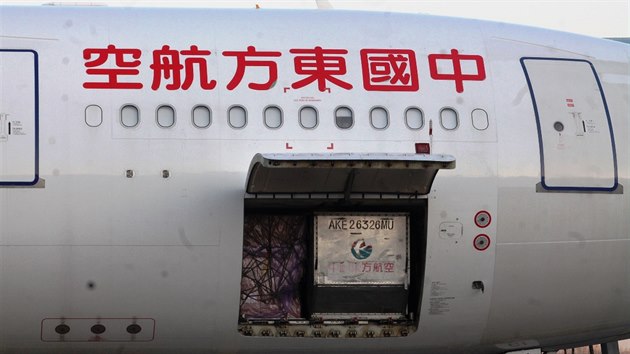 Letecká společnost China Eastern doručila na Letiště Václava Havla další tuny zdravotnického materiálu. (9. dubna 2020)