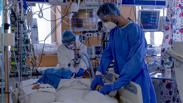 Na oddlen KARIM Veobecn fakultn nemocnice v Praze se aktuln staraj o pt pacient s covid-19. (7. dubna 2020)