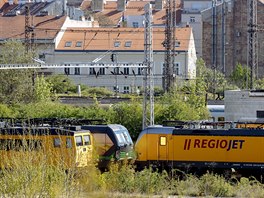 Vlaky spolenosti RegioJet odstavené na Smíchovském nádraí v Praze. (22. dubna...