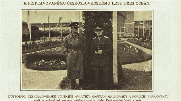 Štábní kapitán František Malkovský a poručík Ludvík Pavlovský, obrázek z časopisu Český svět ze dne 7. července 1927.