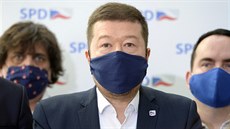 Pedseda SPD Tomio Okamura (uprosted) vystoupil na tiskové konferenci ped...