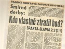 Strana deníku Mladá fronta s reportáí o derby Sparta - Slavia z roku 1965.