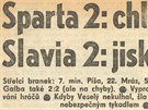 Novinový titulek o derby Sparta - Slavia z roku 1965.