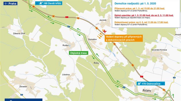 Kvůli druhému kolu bourání dálničních nadjezdů bude v noci z pátku na sobotu uzavřen desetikilometrový úsek D1 na Brněnsku.