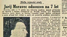 O rozsudku nad mladým Moravcem informoval poválečný denní tisk. Výstřižek...