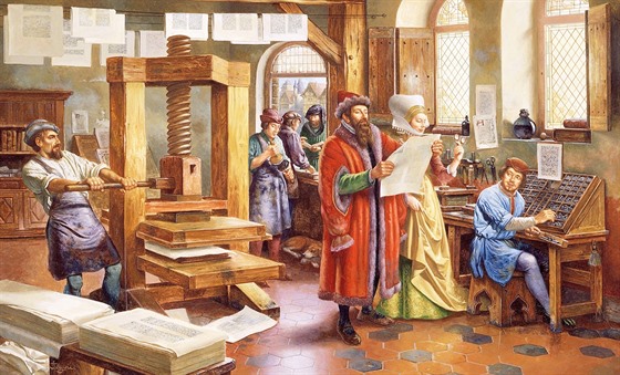 Gutenbergova dílna s tiskaským lisem