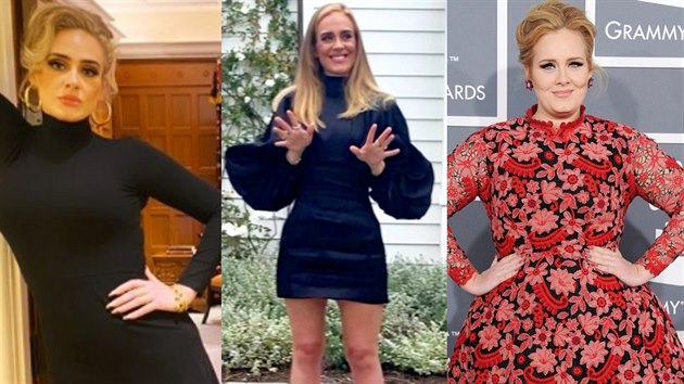 Zpěvačka Adele na snímcích z roku 2020 a v roce 2012 (foto zcela vpravo)