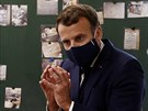 Francouzský prezident Emmanuel Macron na snímku z 5. kvtna 2020